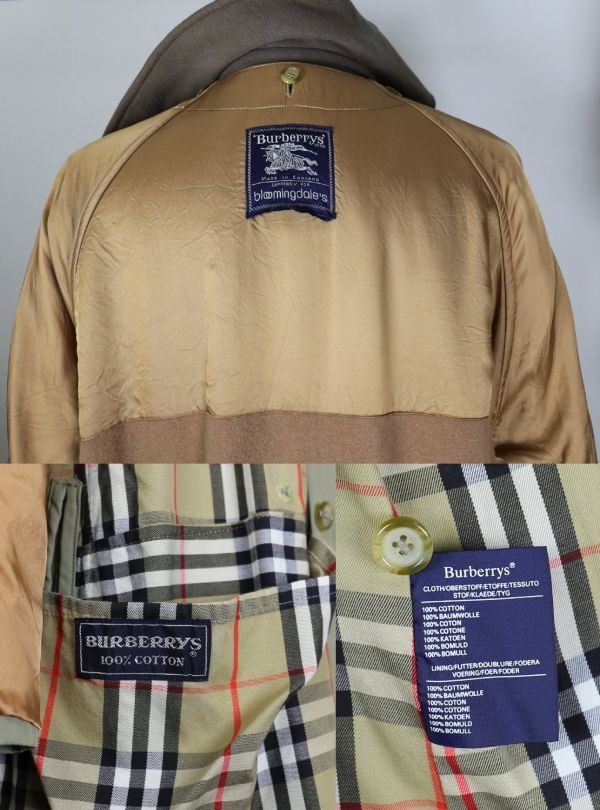 90S Burberrys バーバリーズ bloomingdale's別注 ライナー付 一枚袖 21 トレンチコート UK54 US44 REG LONG 玉虫 one piece sleeve b6789_画像7