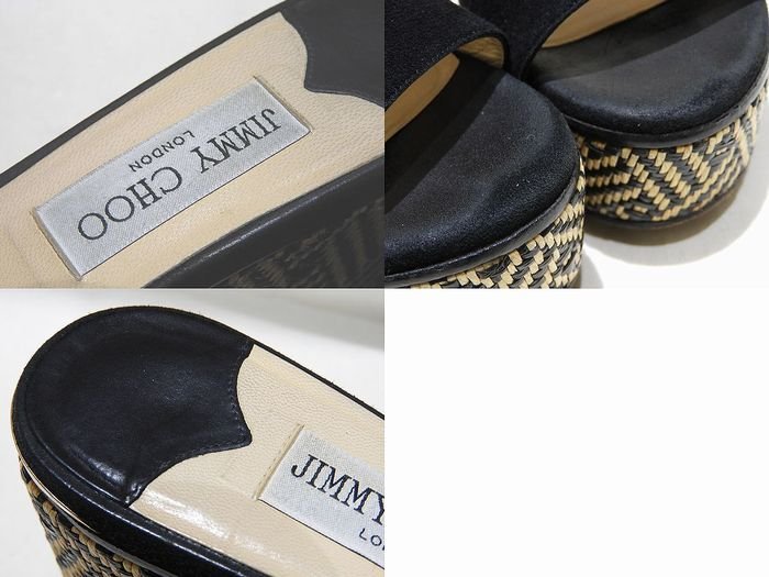 ジミーチュウ ウェッジソール サンダル ◇ ブラック スエード レザー ▼ ストロー調 厚底 レディース JIMMY CHOO シューズ ミュール 5K_画像4