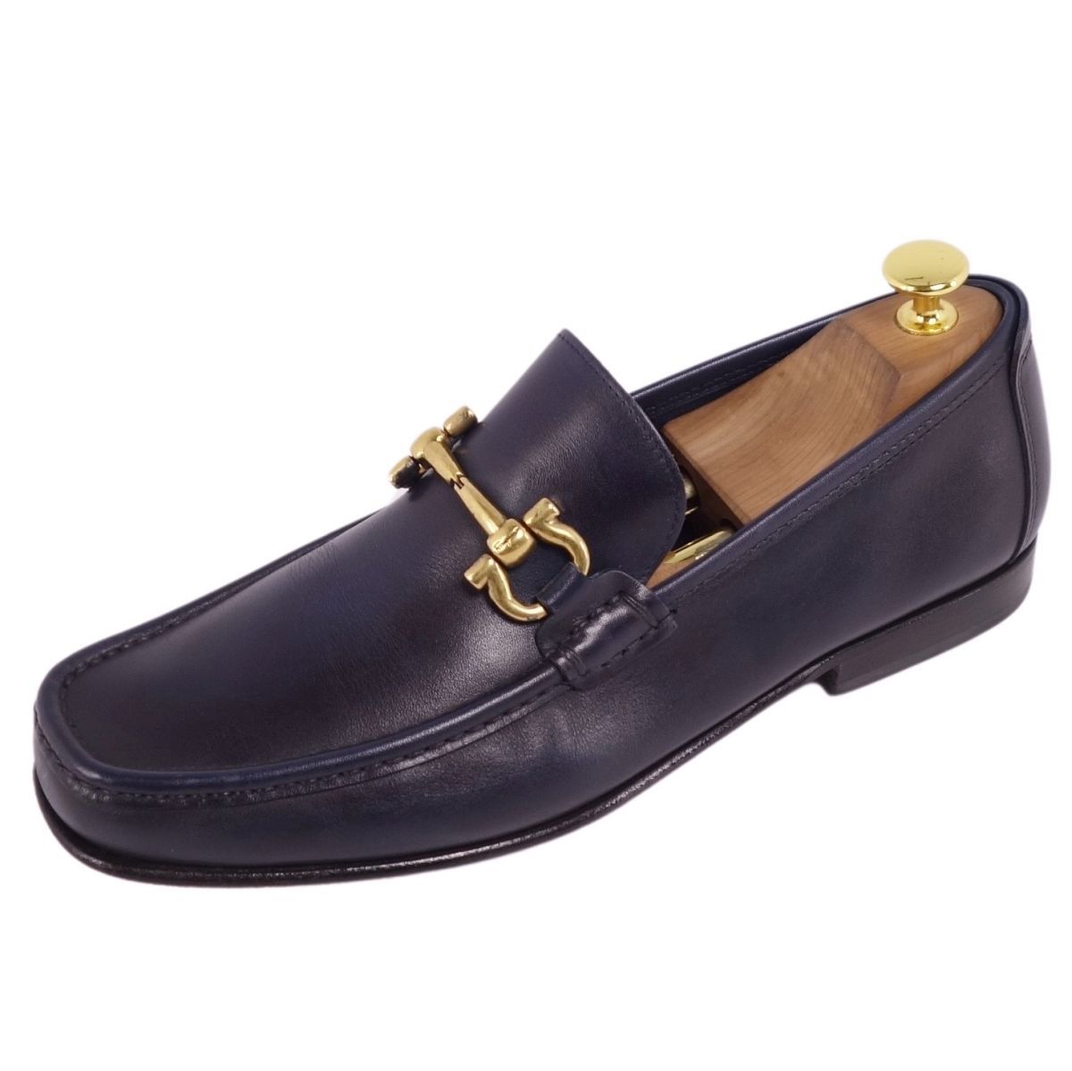 サルヴァトーレ フェラガモ Salvatore Ferragamo ローファー モカシン ホースビット レザー シューズ メンズ 7.5EE 紺 cg11ml-rm05f07174_画像1