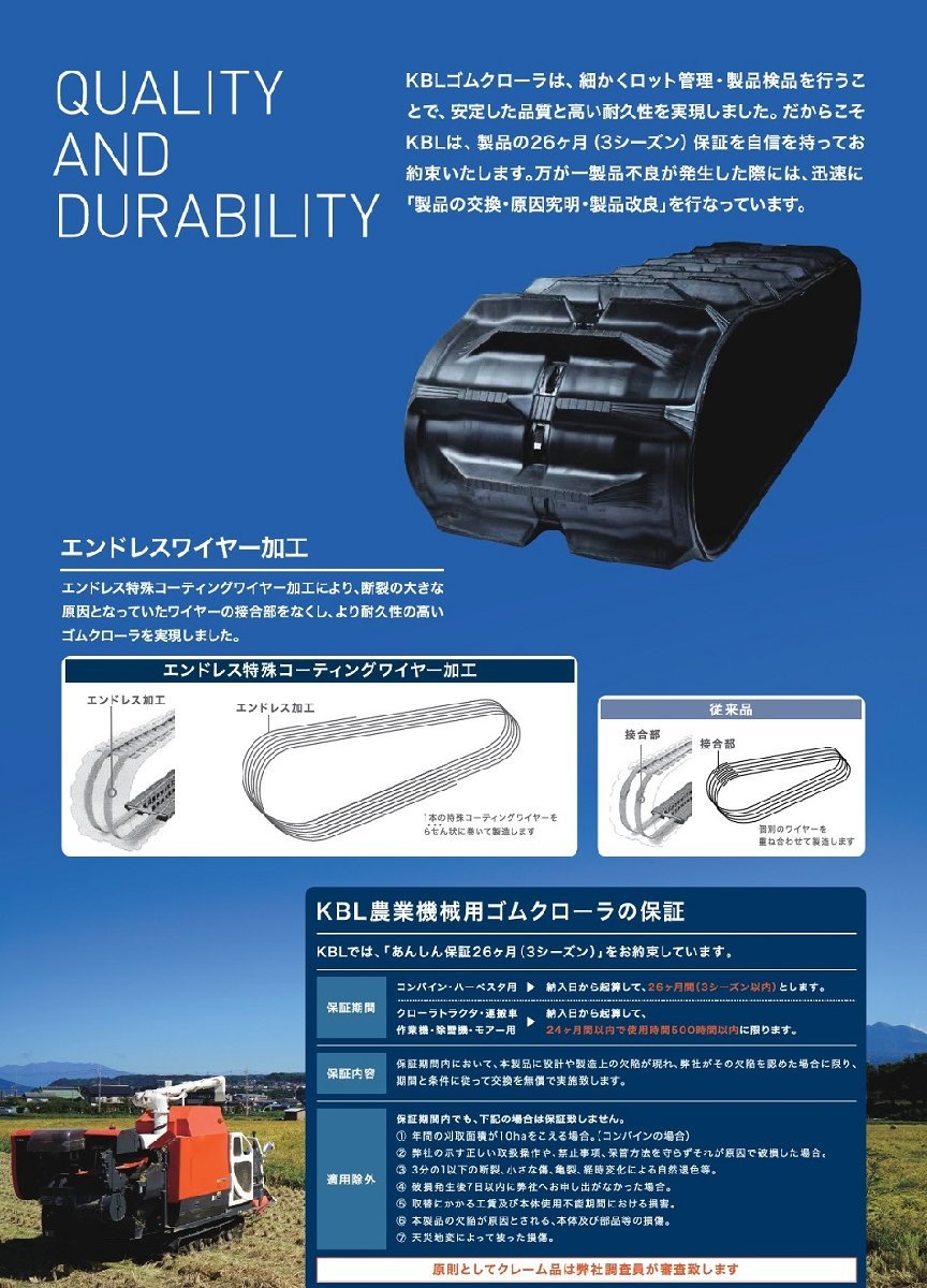 KBL コンバイン用ゴムクローラ 5558NS：幅 550xピッチ 90xリンク数 58 ※1本価格_画像2