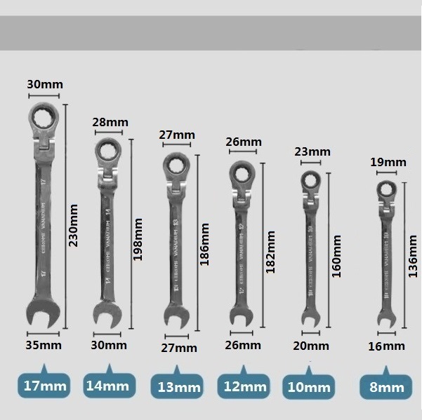 TS首振り☆ラチェットレンチセット ☆ 8、10、12、13、14、17ｍｍ☆ 6本組 　72ギア_画像3