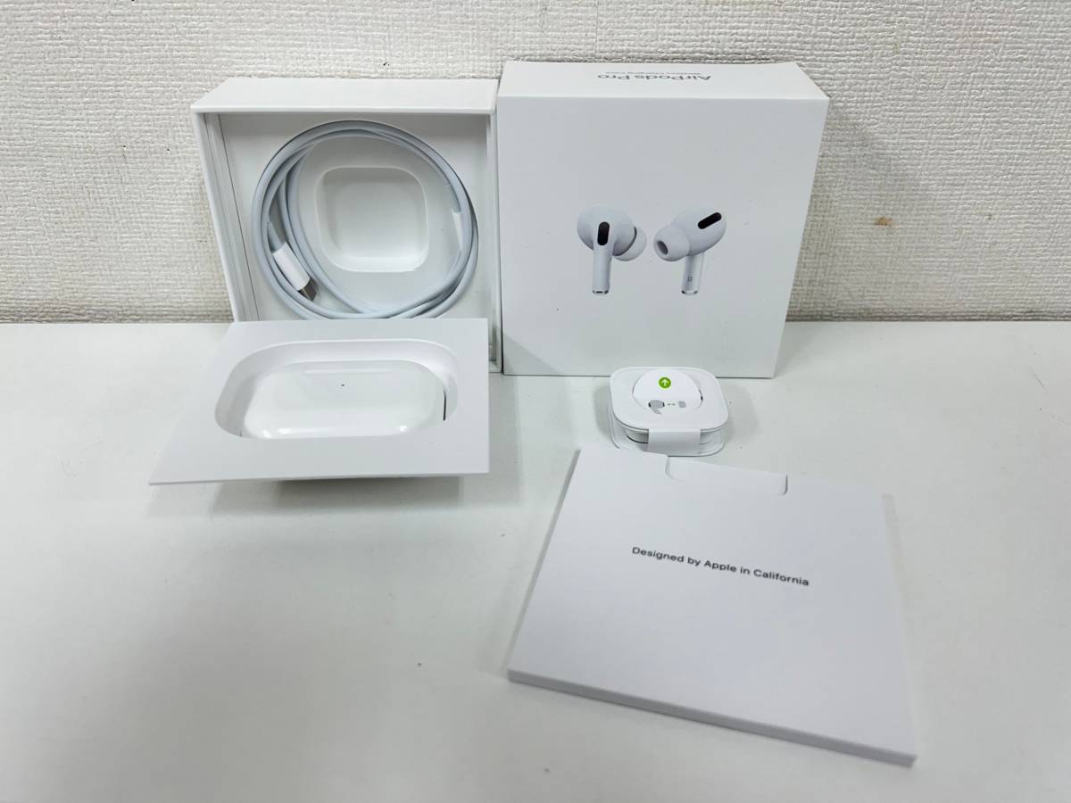 【K-24968】1円～ Apple エアポッズプロ MWP22J/A 箱 ライトニングケーブル付属 Bluetoothイヤホン ハンズフリー通話 音楽_画像1