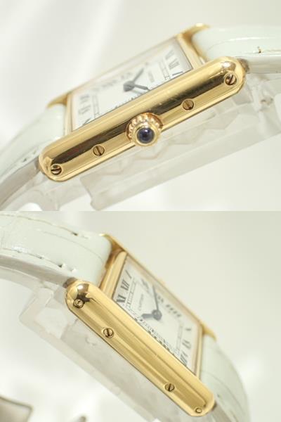 112710[T]状態良♪Cartierカルティエ/18K 750/Tank QUARTZ/マストタンク/レディース腕時計/純正尾錠・ベルト_画像4