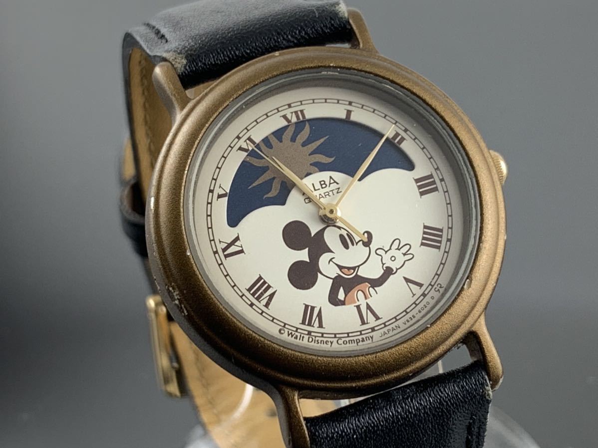 [A1225]1円～☆メンズ レディース腕時計 クォーツ SEIKO セイコー ALBA サン&ムーン ディズニー ミッキー V635-6A10_画像2