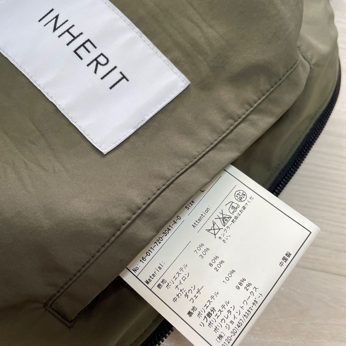 INHERIT インヘリット メンズ ダウンジャケット ダウン80% カーキ色 サイズL 美品_画像4