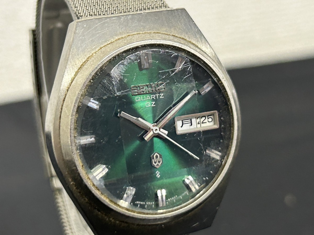 A3　SEIKO　セイコー　0923-8020　カットガラス　グリーン文字盤　デイデイト　メンズ腕時計　ブランド腕時計　クオーツ　ヴィンテージ_画像3