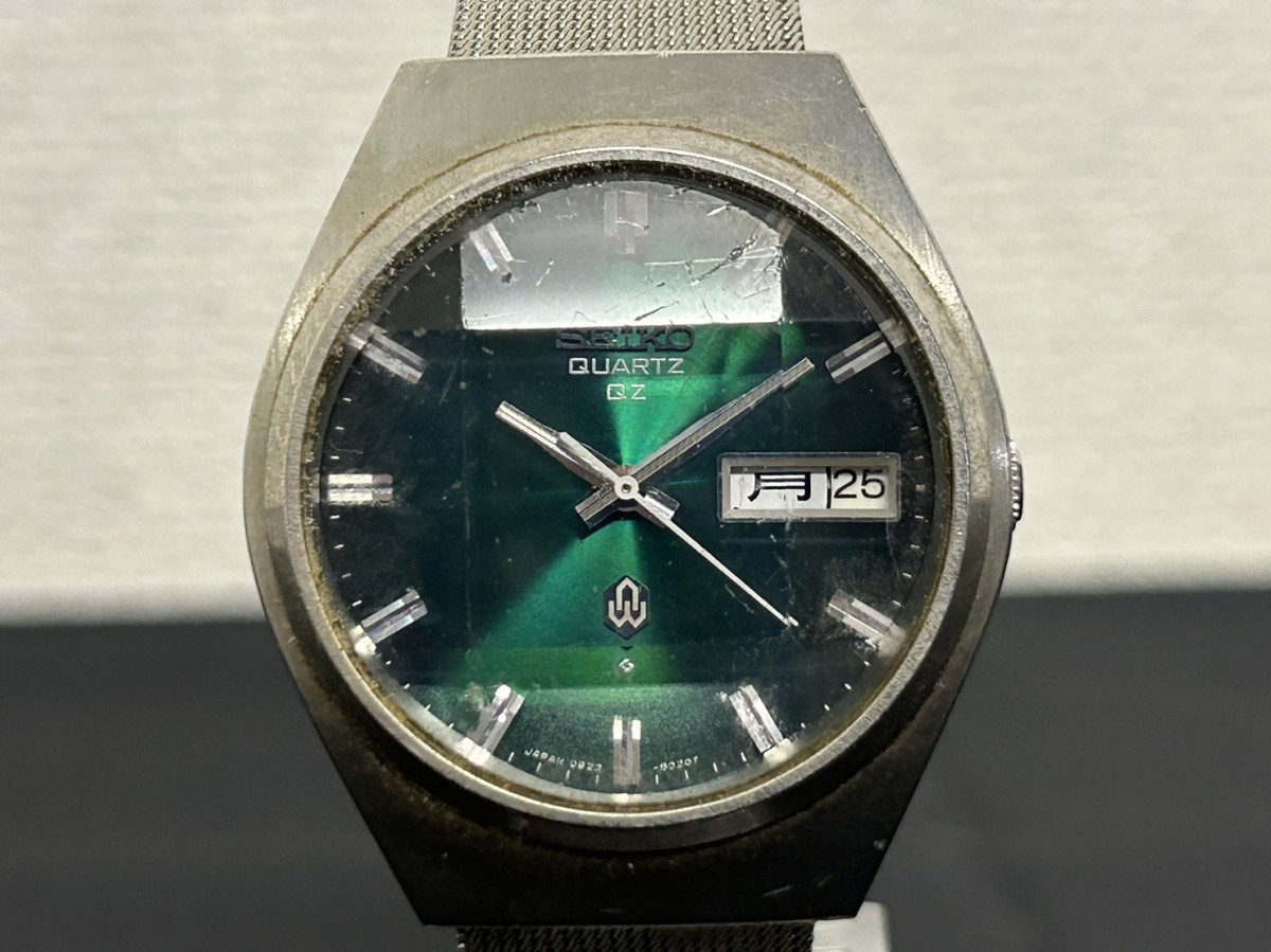 A3　SEIKO　セイコー　0923-8020　カットガラス　グリーン文字盤　デイデイト　メンズ腕時計　ブランド腕時計　クオーツ　ヴィンテージ_画像1