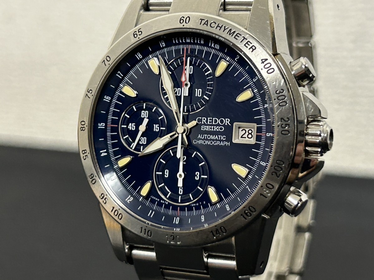 稼動品 SEIKO セイコー CREDOR クレドール 6S78-0A10 フェニックス ネイビー系文字盤 クロノグラフ 自動巻 AUTOMATIC メンズ腕時計 元箱付_画像3