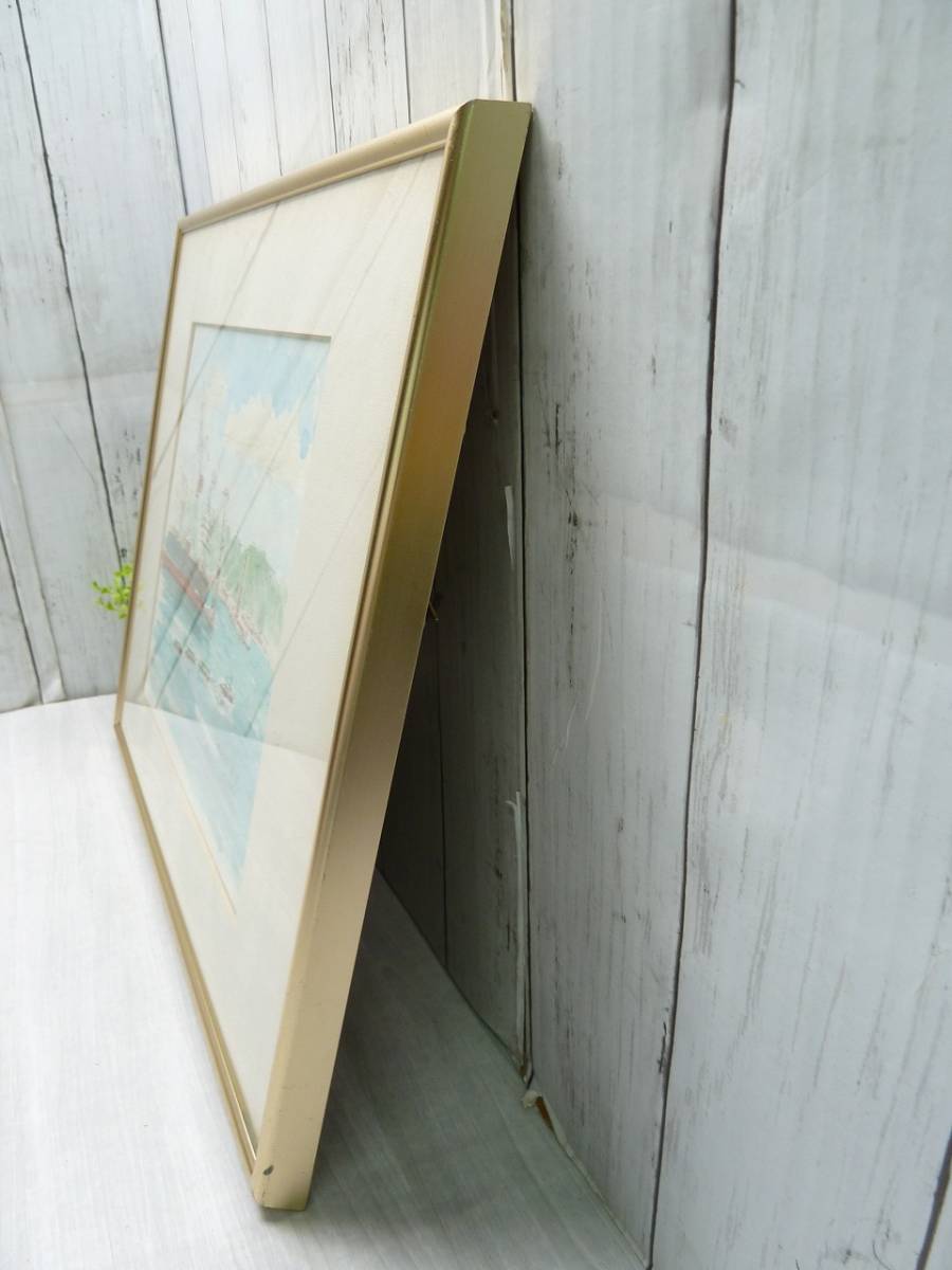 @ port tower ..M.ueda work aluminium amount ( light .. Gold color ) glass surface Kobe . landscape painting watercolor painting square fancy cardboard . interior objet d'art collection 