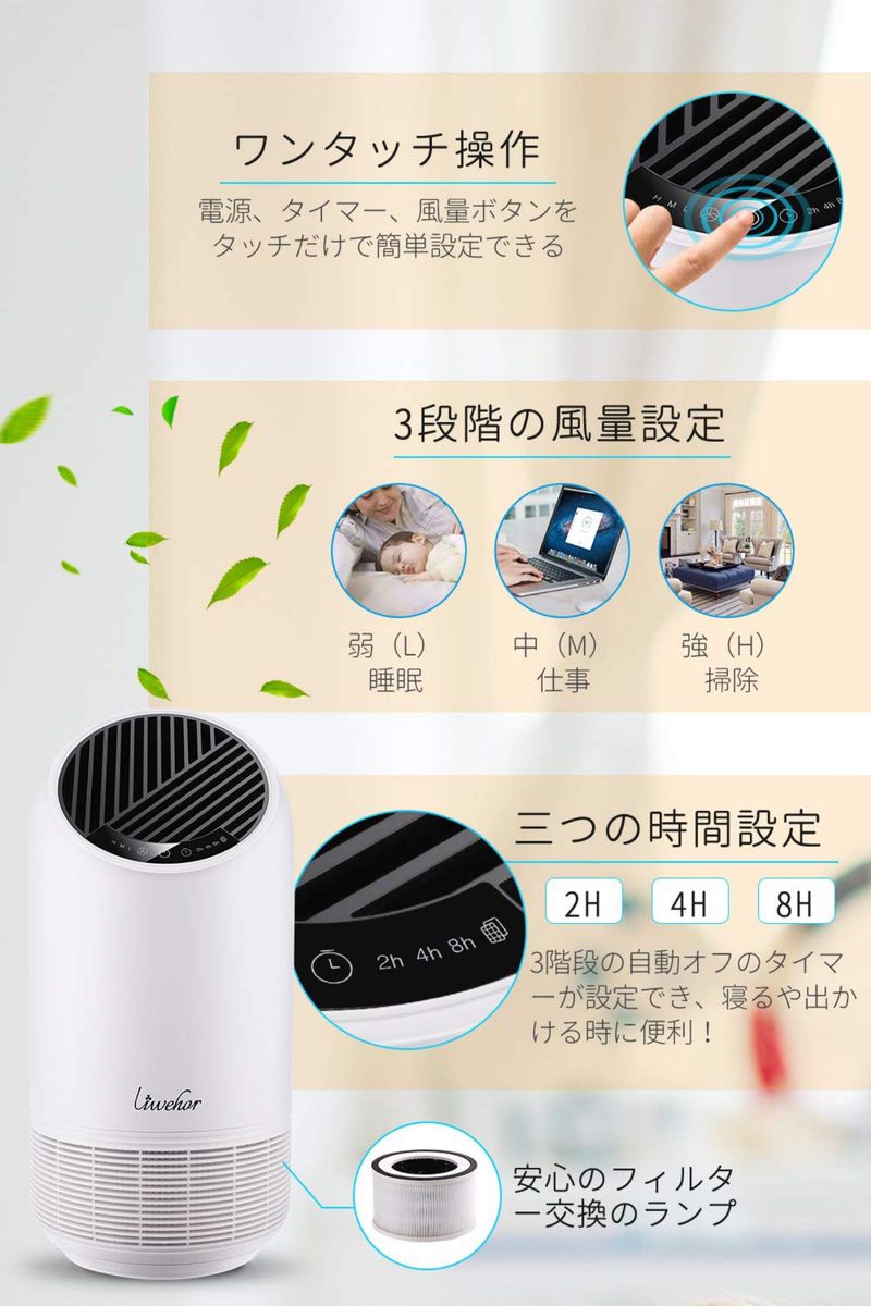 Liwehor 空気清浄機 小型 花粉対策 消臭 静音 省エネ 15畳対応 Liwehor 空気清浄機 小型 花粉対策 消臭 静音 省エネ 15畳対応