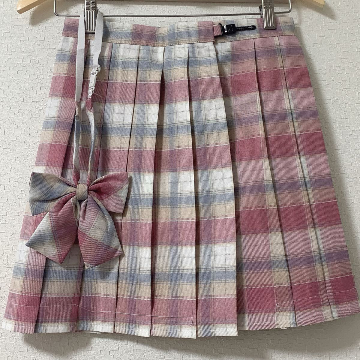 JK制服　コスプレ女子高校生学生服　M  ３点セット　薄いピンク可愛いなっちゃんスカート
