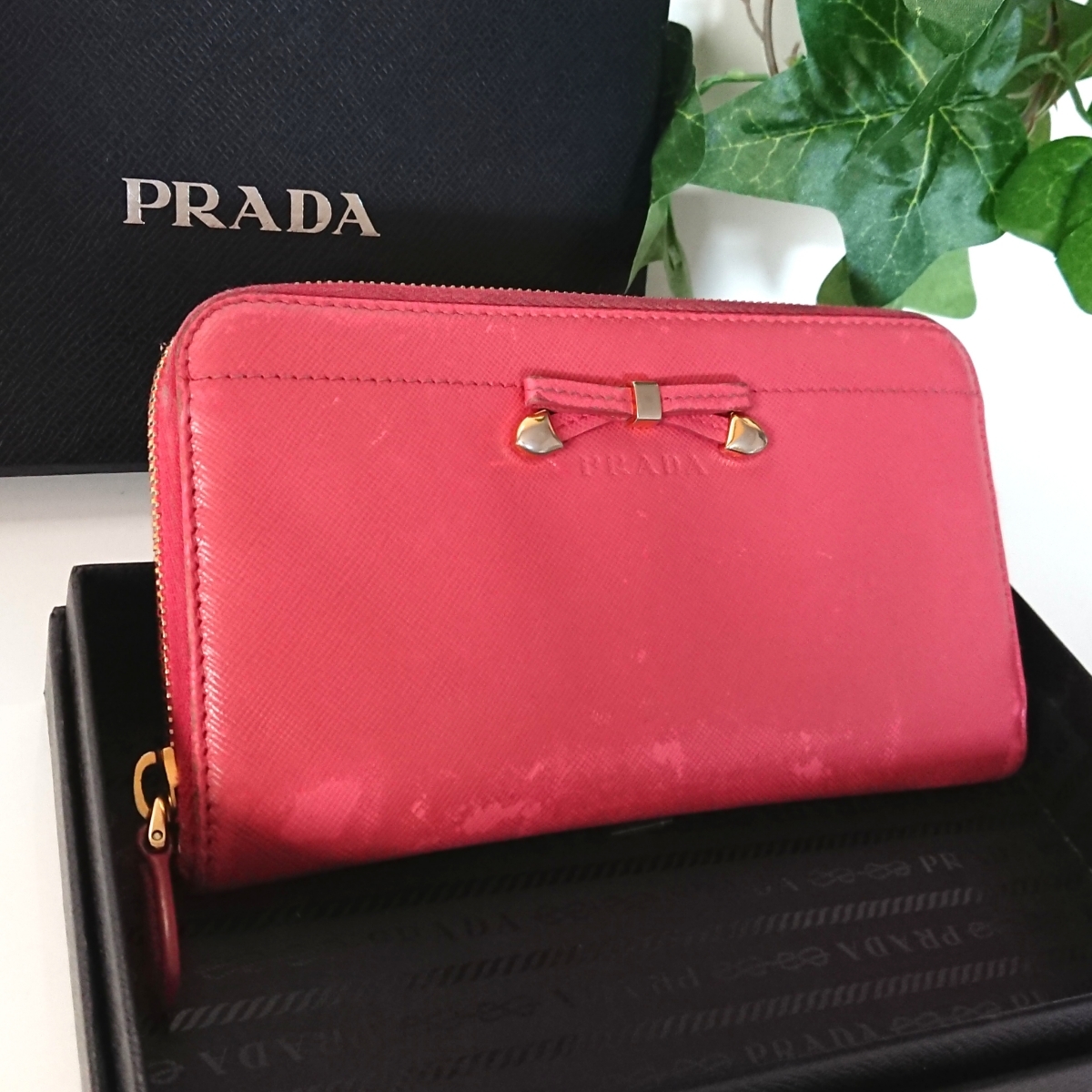 最先端 PRADA プラダ 長財布 リボン ラウンドファスナー ピンク レザー nikko-b.sakura.ne.jp