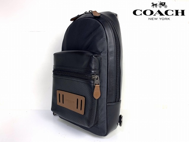 新品同様★送料無料★ コーチ メンズ COACH パンチング レザー コンバーチブル ワンショルダー バックパック ボディバッグ ブラック