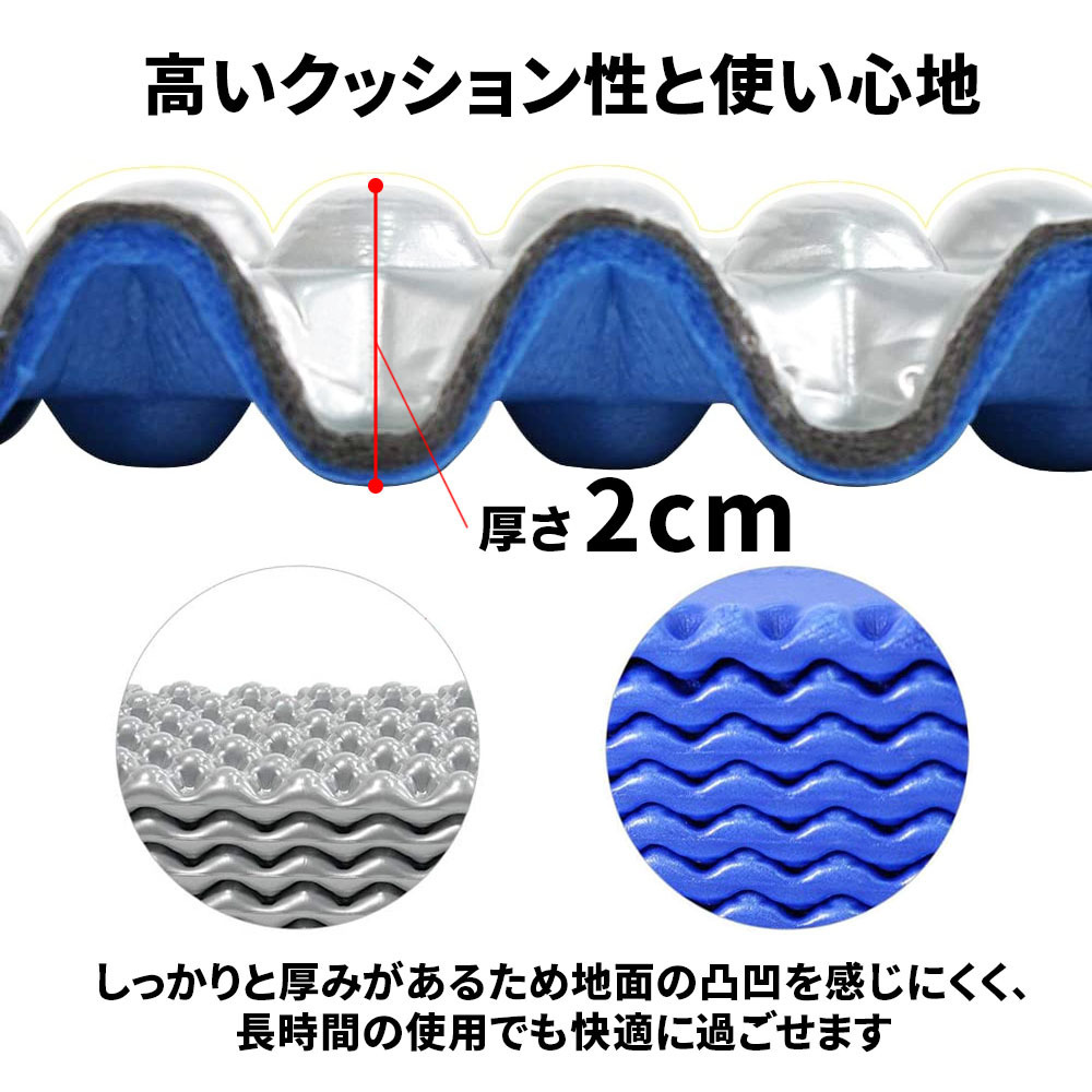 スリーピングマット キャンピング クッションシート 折りたたみ アウトドア 厚さ2cm IXPE アルミ 軽量 防水 断熱 収納袋 90日保証_画像3