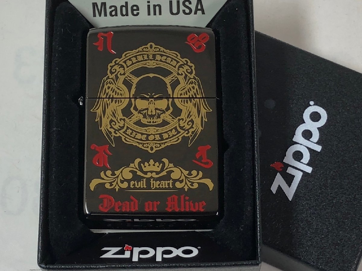 2018年製 Zippo ブラックジェネレーション/デッドオアアライブEvil Heart/スカル/ゴールド レッド/金黒赤　絶版新品_画像5