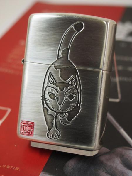 2019年製 Zippo 墨絵画家　本多豊國 　猫　 ねこ　シルバー 新品_画像1