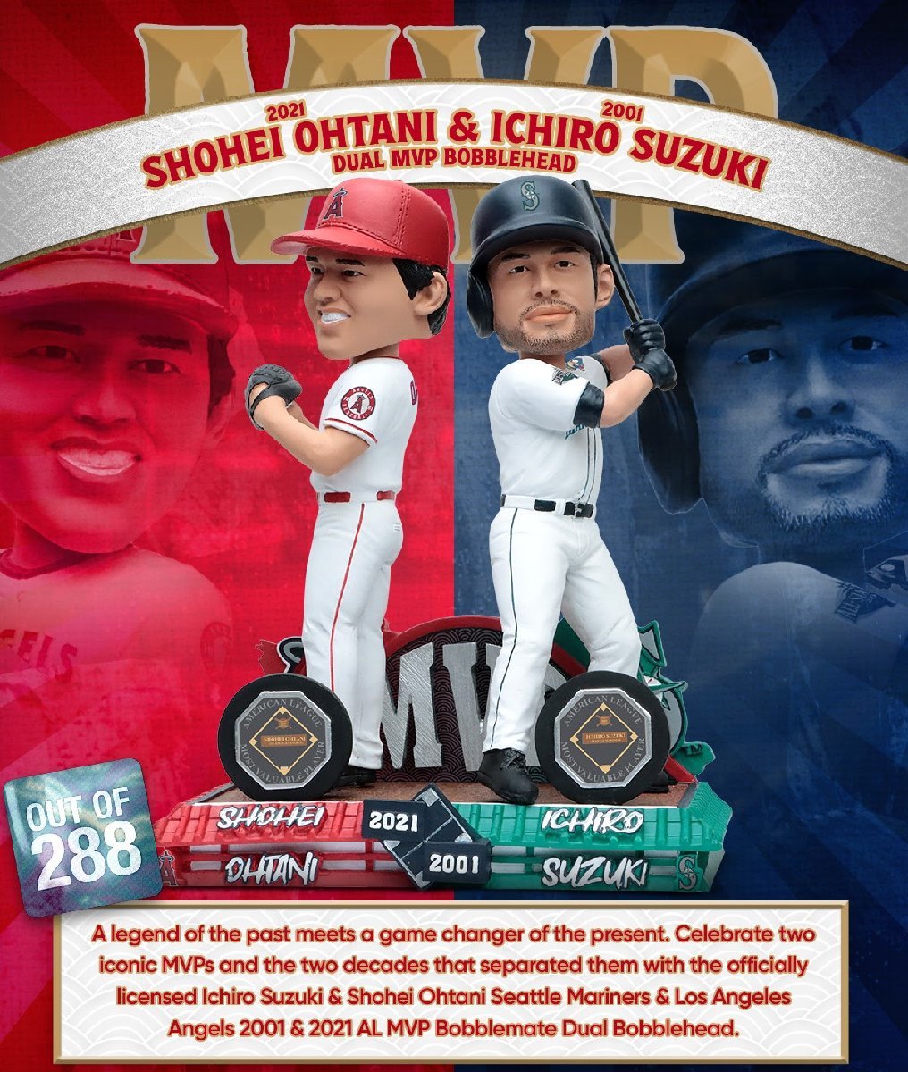 【MS】大谷翔平+イチロー MVP受賞記念 ダブル・ボブルヘッド人形 世界288個限定 新品 完売品 バブルヘッド 首振り人形 WBC_画像2