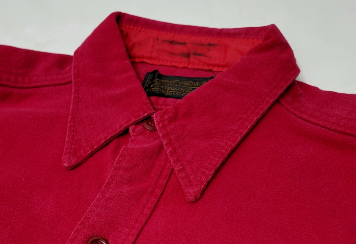 70s～ USA製 黒タグ EDDIEBAUER 長袖シャツ シャモアシャツ S ～M 70年代 アメリカ製 エディーバウアー ビンテージ シャモアクロス 赤