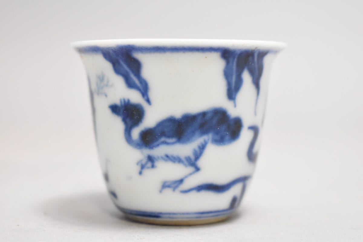英】1011「大明成化年製」銘 染付煎茶碗5客 中国美術 朝鮮 煎茶道具 