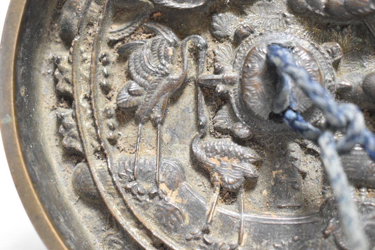 【英】1076 時代 銅花鳥彫古鏡 中国美術 朝鮮 銅製 銅器 骨董品 美術品 古美術 時代品 古玩_画像5