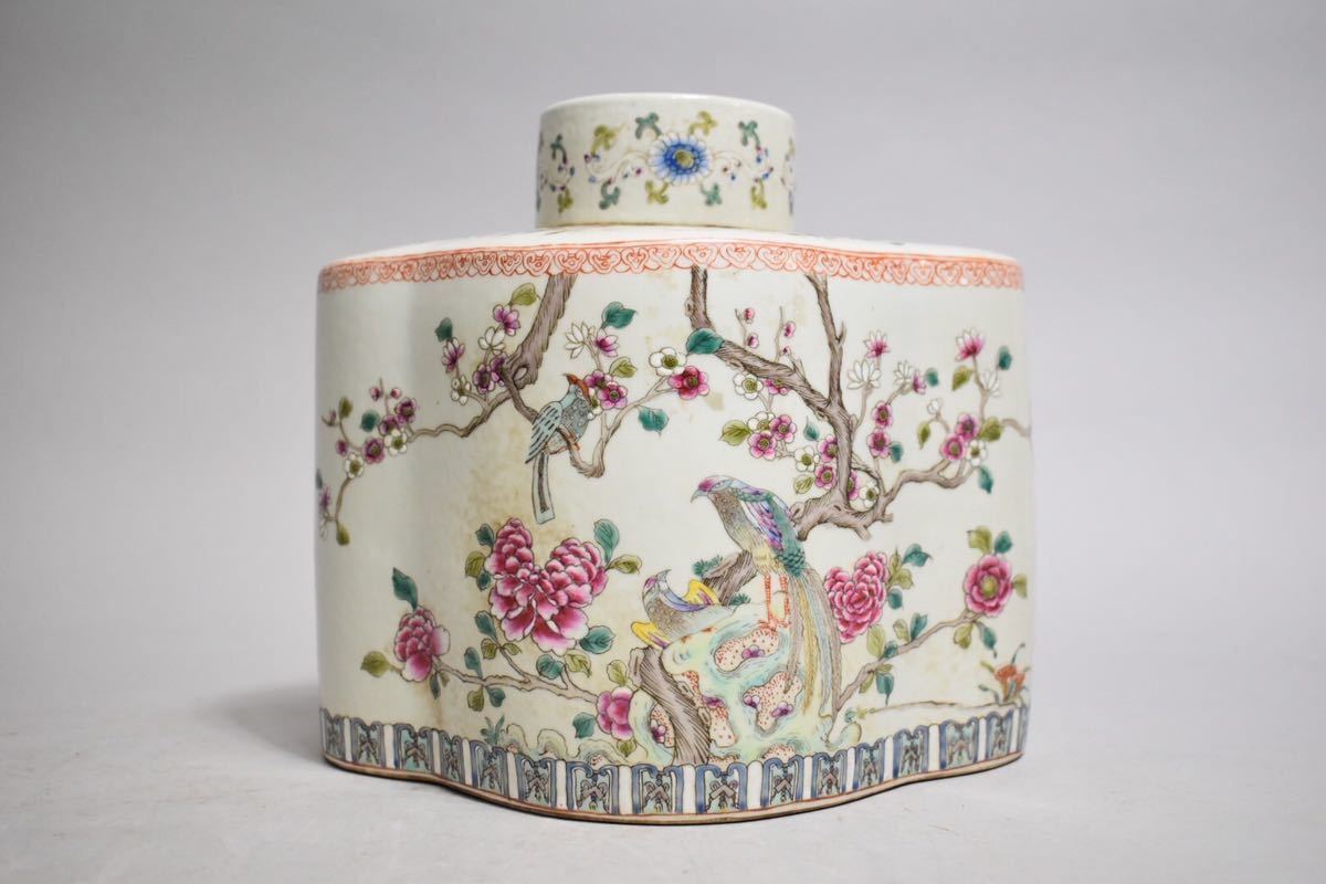英】1098 時代粉彩花鳥紋茶壷中国美術朝鮮日本煎茶道具茶器色絵骨董品