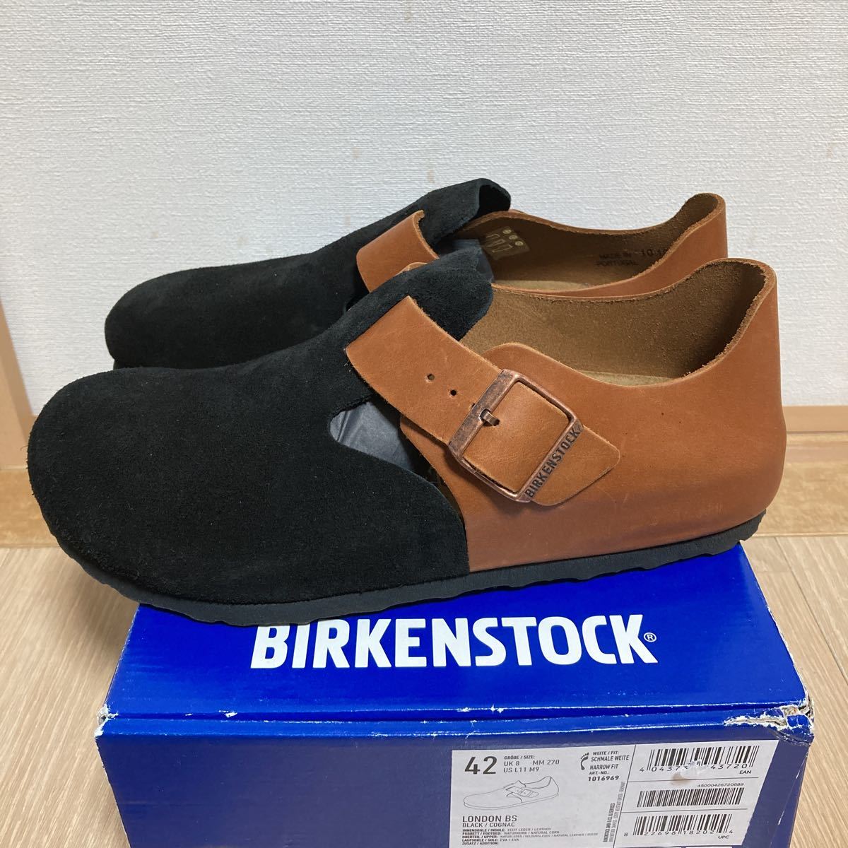 【 неиспользуемый 】BIRKENSTOCK  строение ... 1016969 LONDON BS  замша  кожа  BLACK/COGNAC  размер  42 27cm