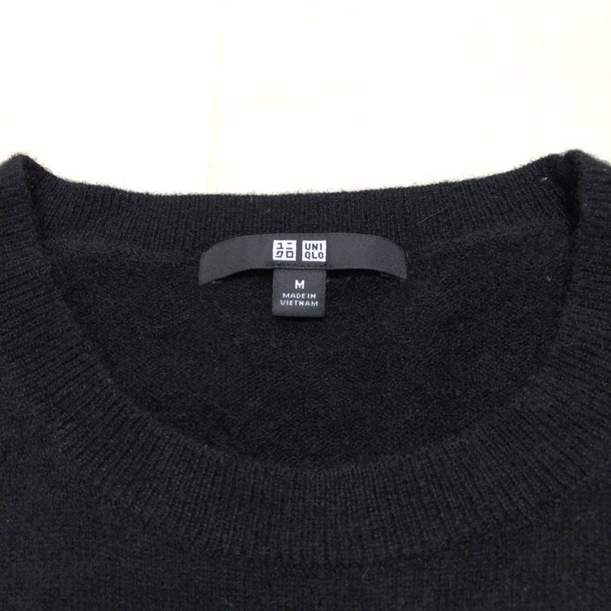 【送料360円】カシミヤ100% UNIQLO ユニクロ クルーネックカシミヤセーター 女性用 レディース Mサイズ ブラック カシミアニット YE63_画像3