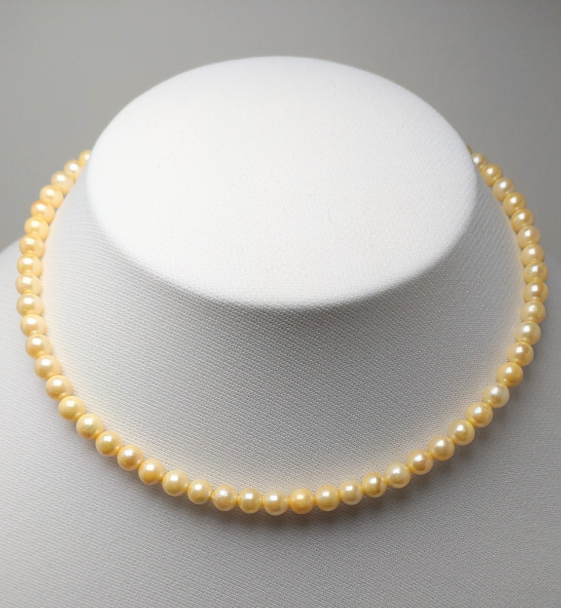 ∮真珠専門館∮ アコヤ真珠 5.5-6.0mm ネックレス イエロー 5㎝アジャスター 大特価（税込み価格）の画像1