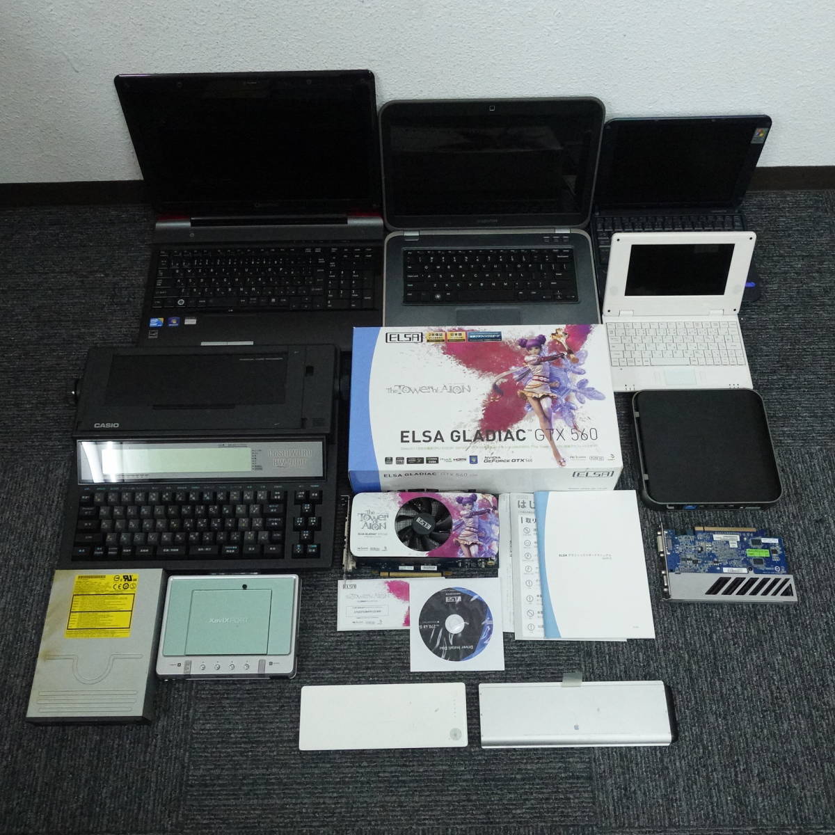 1円スタート ノートPC 周辺機器 PCパーツ まとめ売り ジャンク ELSA GLADIAC GTX560 WZR-900DHP P35G V65/87M NVIDA Buffalo SONY DELL_画像1