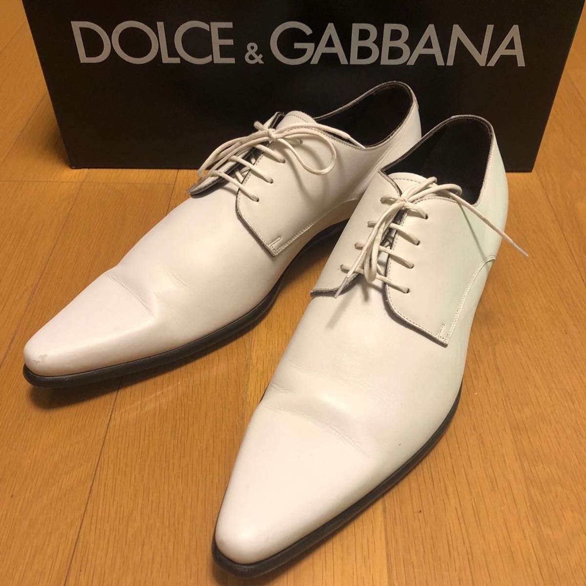 【DOLCE&GABBANA】 美品　ドレスシューズ　プレーントゥ　白　フォーマル　レザー　サイズ7 1/2 