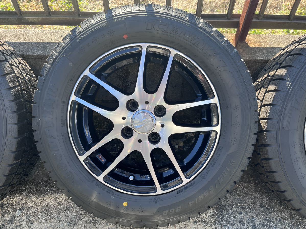 185/65R14 14インチ スタッドレスタイヤ スノータイヤ GOODYEAR ICE NAVI7 ホイール付き4本セット PCD100 4穴_画像4