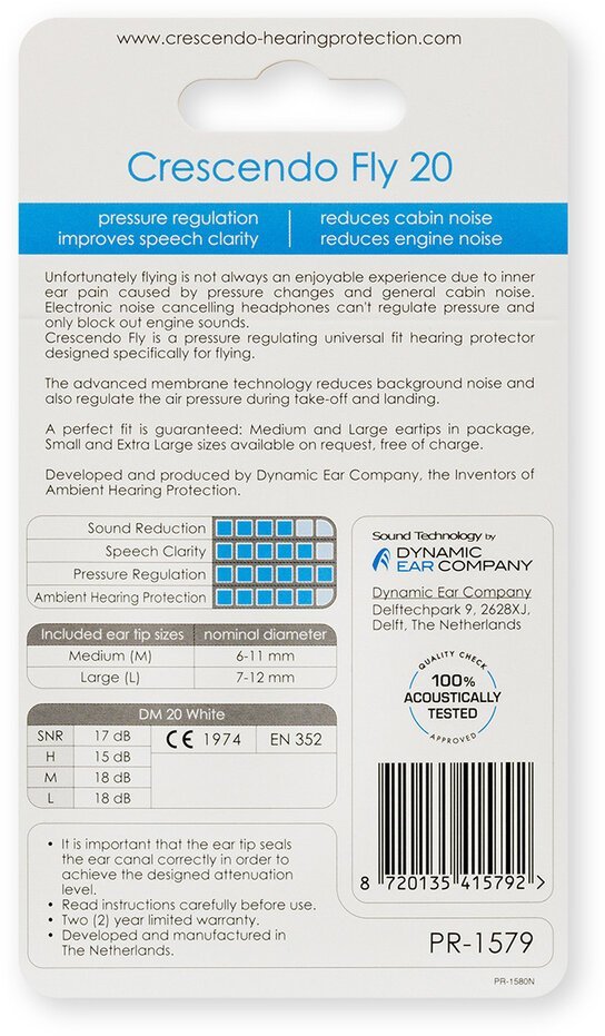 即決◆新品◆送料無料Crescendo Fly 20 飛行機用 気圧調整機能付 イヤープロテクター 耳栓/メール便_画像2