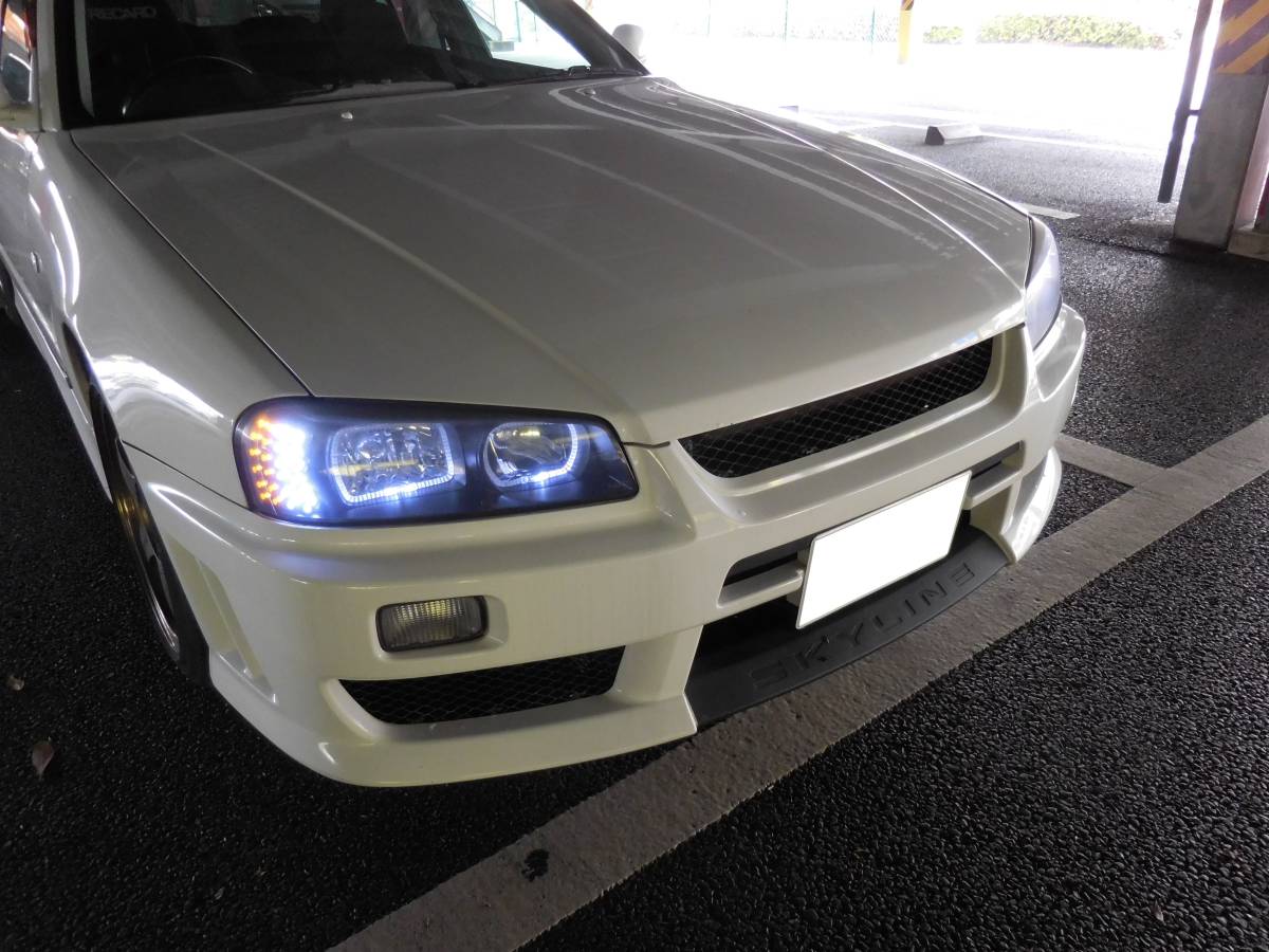 ★天際R34 Carbon Ikkuring LED公司外HID正品大燈處理★ 原文:★スカイライン R34 カーボン イカリング LED 社外HID 純正ヘッドライト 加工済★