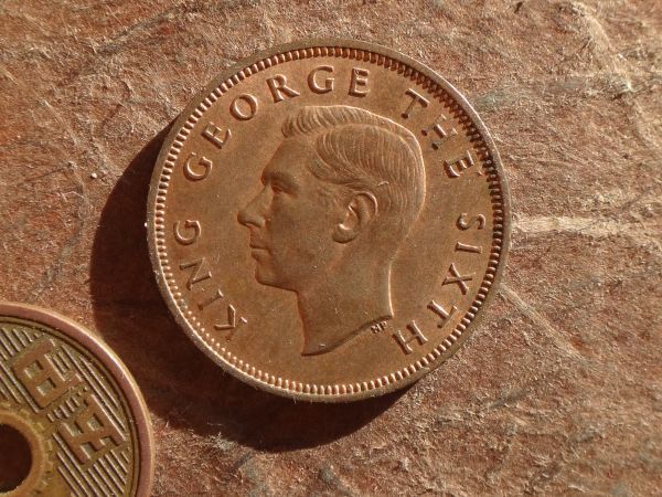 ニュージーランド　1/2Penny　青銅　1952年　KM#20　(25.5mm, 5.7g) George VI世_画像2