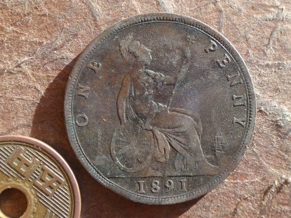 イギリス　1Penny　青銅　1891年　KM#755　(30.9mm, 9.1g) Victoria女王_画像1