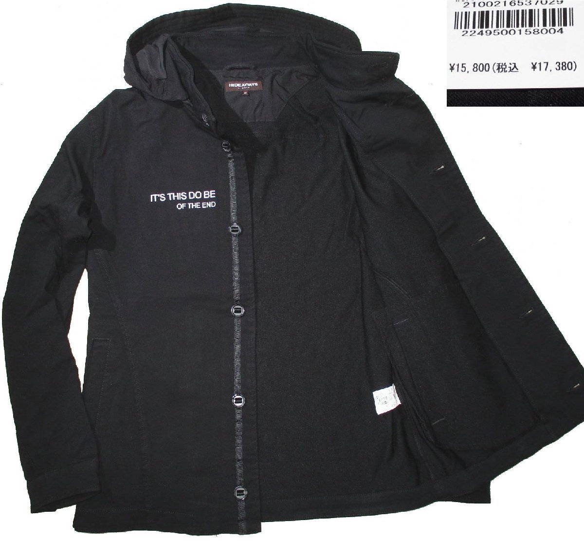 新品 50 XL 定価1.74万 ▼ ニコル HIDEAWAYS NICOLE ▼ 衿ワイヤー入り フード付き 立衿 ジャケット ブルゾン 黒 メンズ LL_画像4