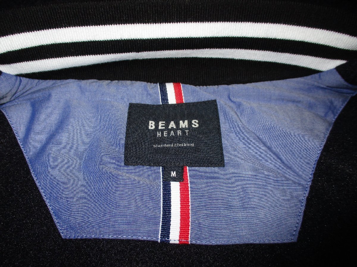 新品 秋冬 M ▼ ビームス BEAMS HEART 厚手 起毛 メルトン生地 立衿 フード内臓 ジャケット ブルゾン ヘリンボーン トリコロール 紺 メンズ_画像7