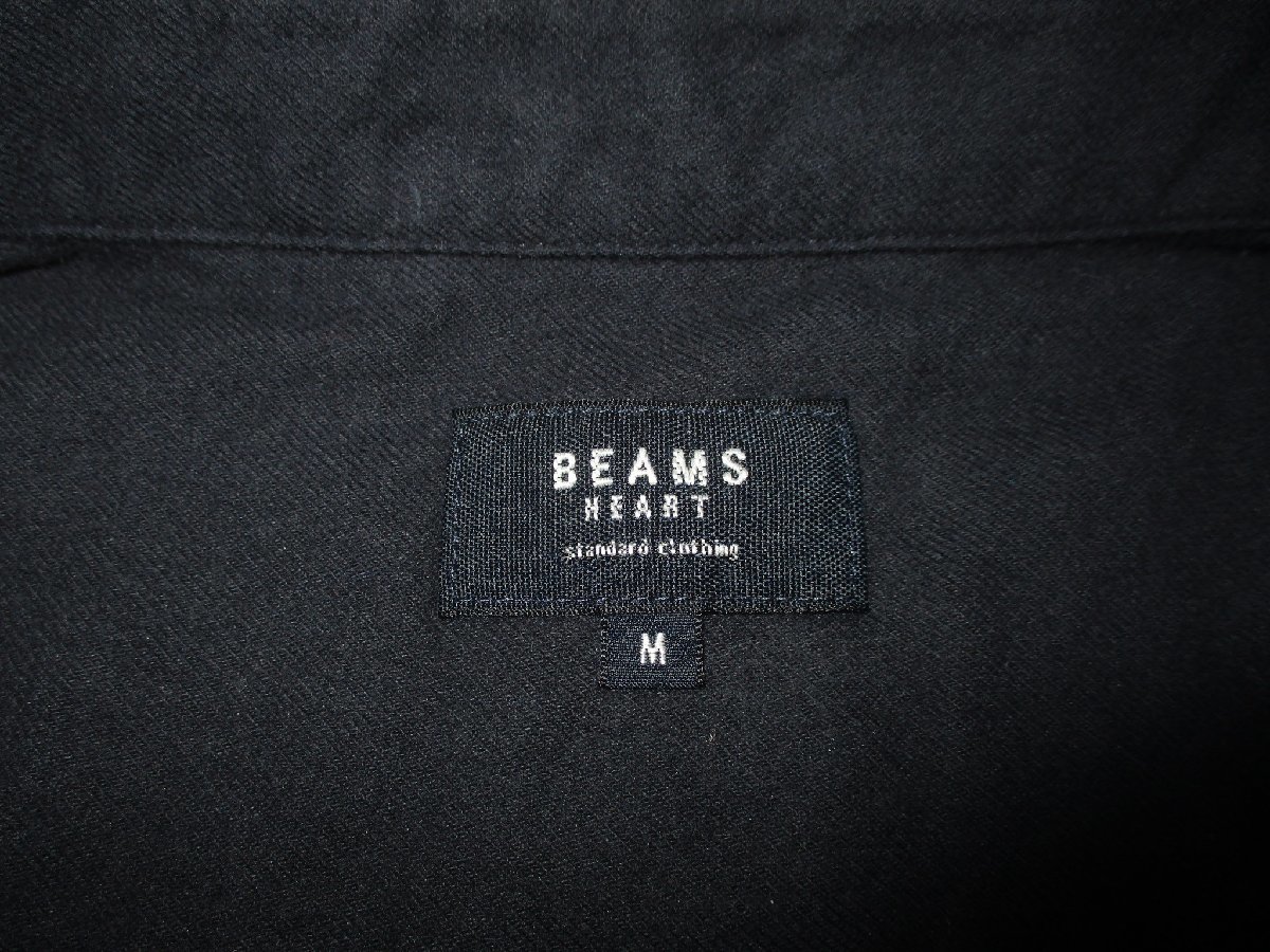 新品ラス1 秋物 M ▼ ビームス BEAMS HEART ▼ 微起毛 長袖シャツ 部分 ニット ダークネイビー 濃紺 メンズ タータンチェック 赤 ポケット_画像6