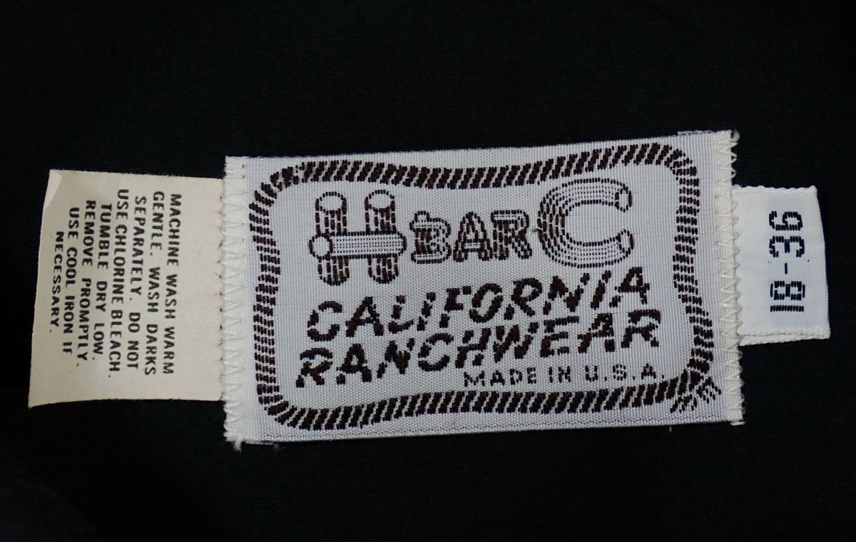 5114/良好 H BAR C 長袖 ウエスタンシャツ USA製60sビンテージ 18-36●洗濯プレス済●ネコポス可●USA製 ブラック黒 エイチバーシー 古着_画像7
