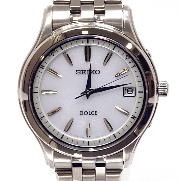 SEIKO セイコー メンズ腕時計 ドルチェ 7B24-0AV0 SS ホワイト文字盤 ソーラー電波 仕上げ済【中古】