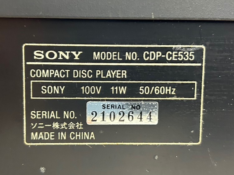 J19253(123)-606/TY3000【名古屋】SONY ソニー COMPACT DISC PLAYER MODEL NO. CDP-CE535_画像10