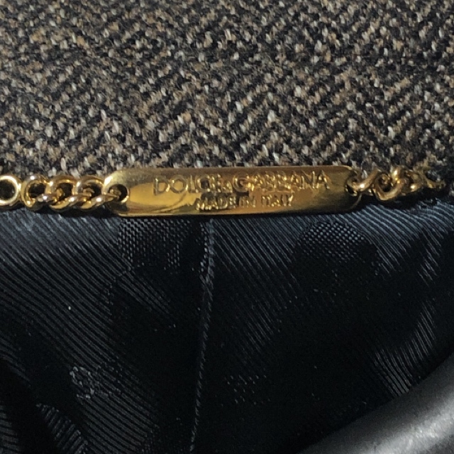  Dolce & Gabbana шерсть "в елочку" твид жакет 44/DOLCE&GABBANA Layered кожа кнопка 