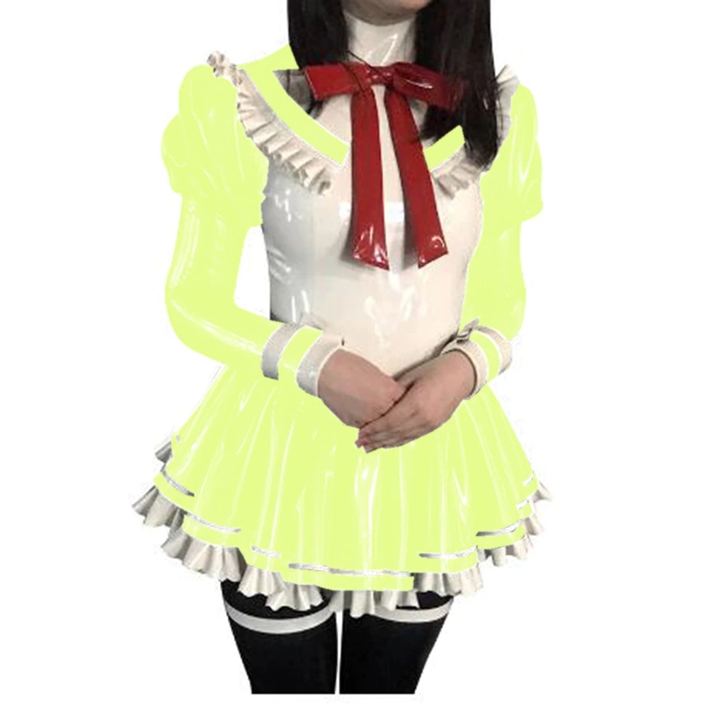 7色の中から選べる【S-7XLサイズ】セクシー ミニドレス メイド服 フェイクラテックス フリル PVC 制服 コスプレ衣装 コスチューム:po73