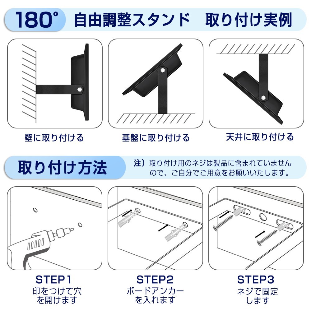 送料込 8台 LED投光器 50W 500W相当 昼光色 6000K 薄型 防犯ライト 作業灯 IP66 防水 コンセント式 広角ライト 屋外 照明 1年保証 ZW-05_画像6