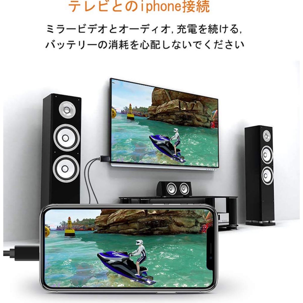 HDMI変換ケーブル iPhone Lightning HDMI 変換アダプター テレビ接続ケーブル