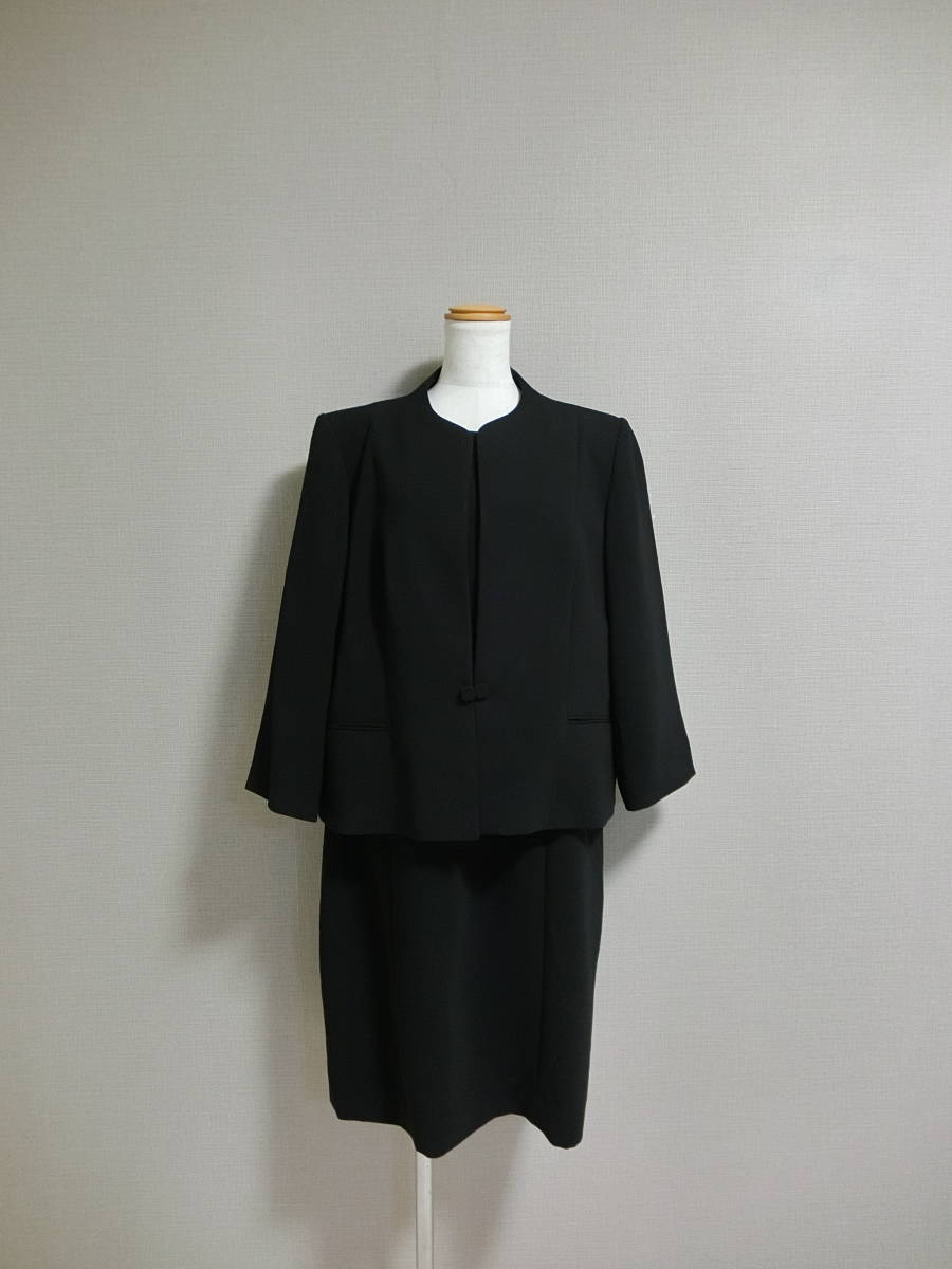 極美品　D’REREAD-af　東京ソワール　フォーマル　ノーカラー　ワンピース　セットアップスーツ　ブラック　１９　大きいサイズ