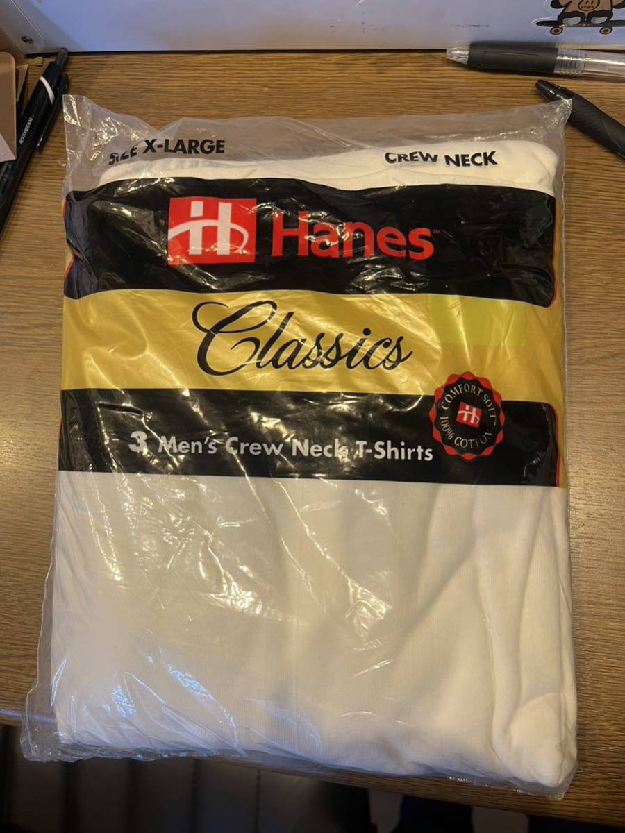 新品 レア デッドストック USA製 1993年 Hanes classics 90s パック Tシャツ 3枚 ヘインズ クラシックス ビンテージ 白 無地 XL