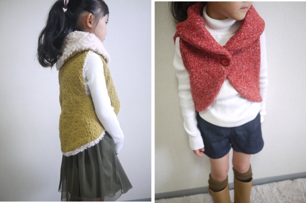 ★YONE　子供用サークルカーデの型紙　90～150サイズ　ニットカーディガン　子供服　キッズ　ボア_襟もとざっくりしててがかわいいです。