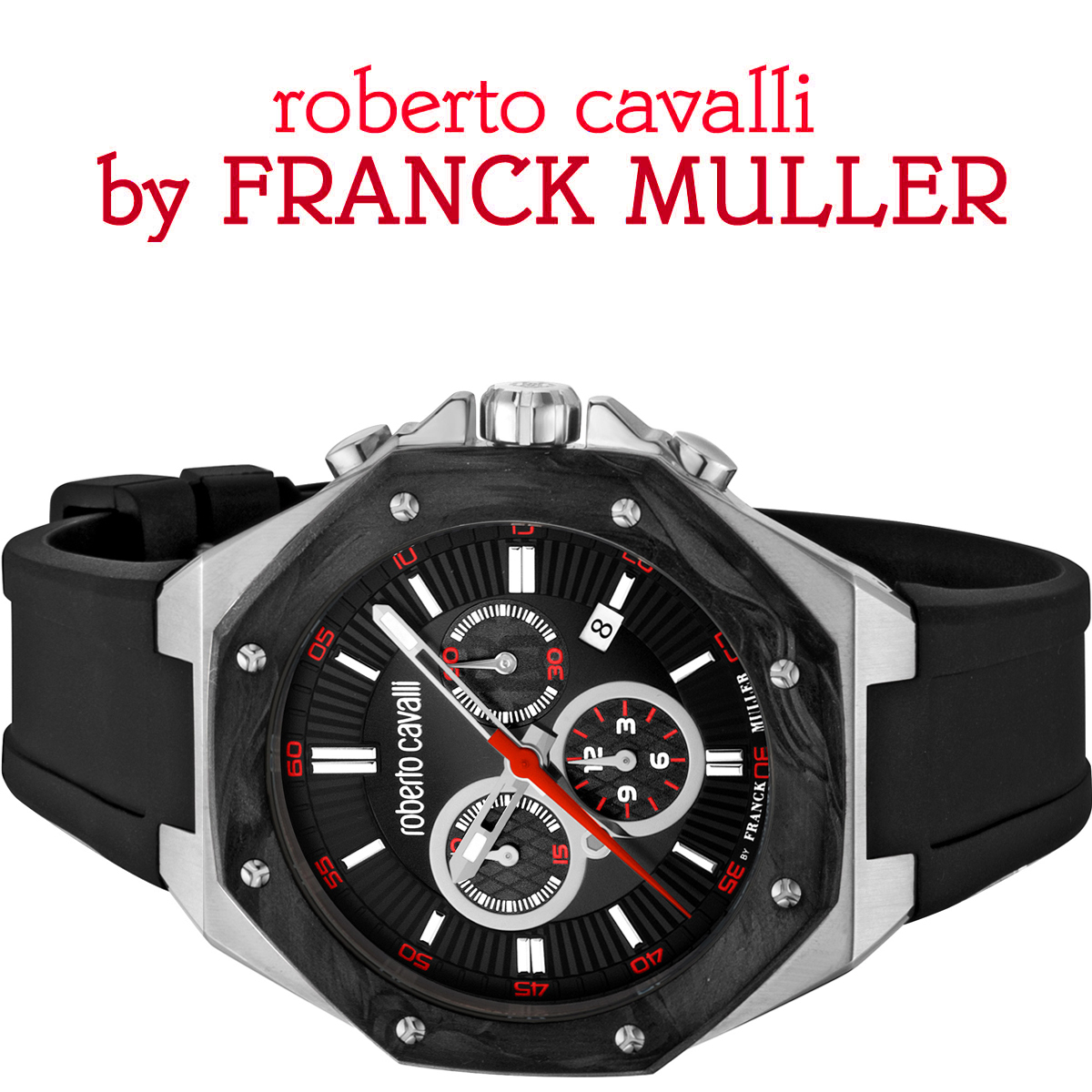 新品1円 フランクミュラー＆ロベルトカヴァリWネーム100m防水クロノグラフ【roberto cavalli BY FRANCK MULLER】腕時計スイス製 本物_画像3