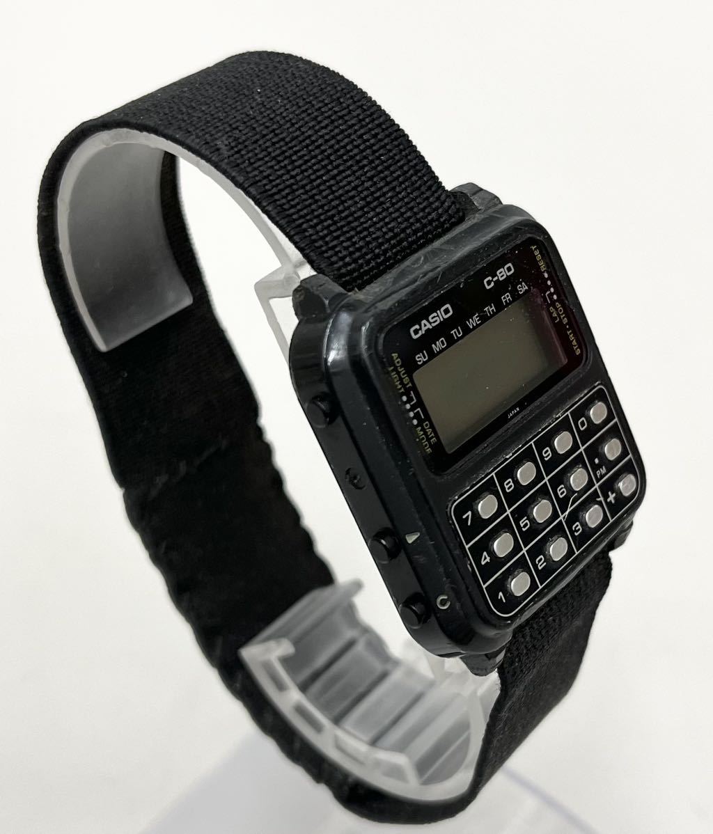 AK◆ CASIO C-80 カシオ カリキュレーター 腕時計 デジタル 計算機能付き ブラック 現状品_画像3